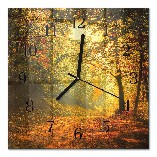 Pendule carrée en verre L'automne en forêt