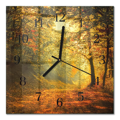 Pendule carrée en verre L'automne en forêt