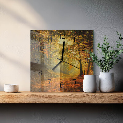 Pendule carrée en verre L'automne en forêt