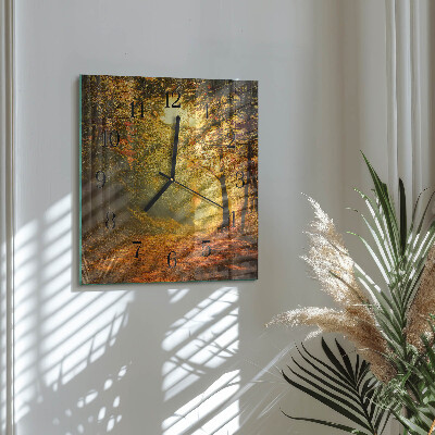 Pendule carrée en verre L'automne en forêt