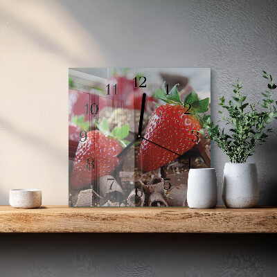 Pendule carrée en verre Fraises