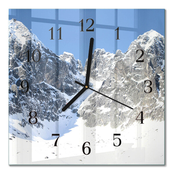 Pendule carrée en verre Montagnes en hiver
