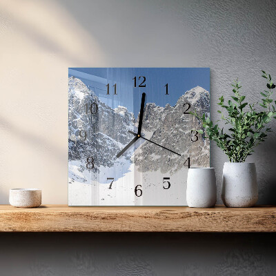 Pendule carrée en verre Montagnes en hiver