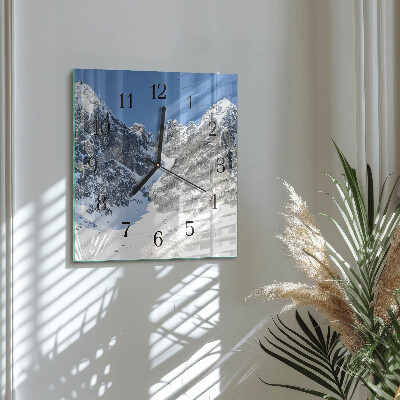 Pendule carrée en verre Montagnes en hiver