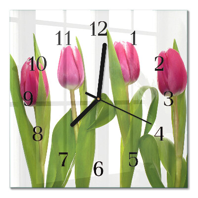 Pendule carrée en verre Tulipes