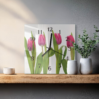 Pendule carrée en verre Tulipes