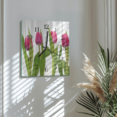 Pendule carrée en verre Tulipes