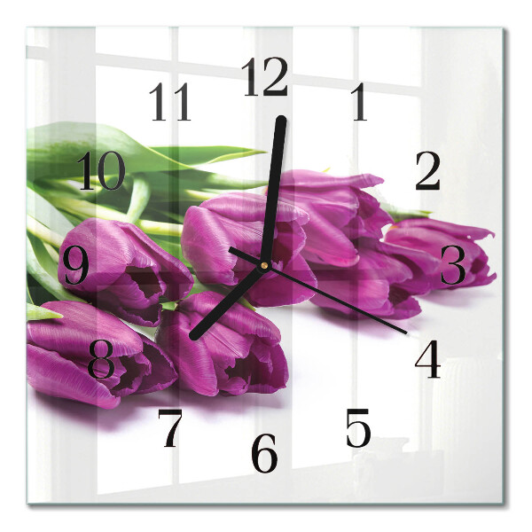 Pendule carrée en verre Tulipes