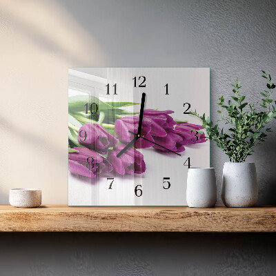 Pendule carrée en verre Tulipes