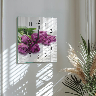Pendule carrée en verre Tulipes
