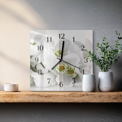 Pendule carrée en verre Fleurs