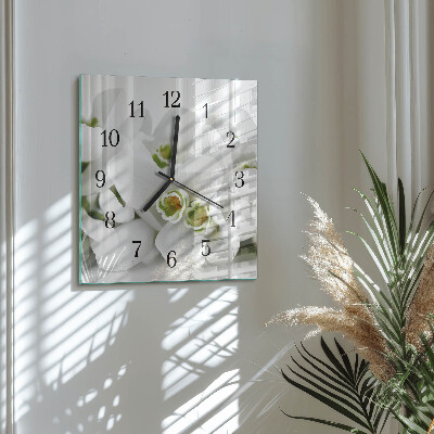 Pendule carrée en verre Fleurs