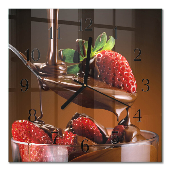 Pendule carrée en verre Fraises enrobées de chocolat