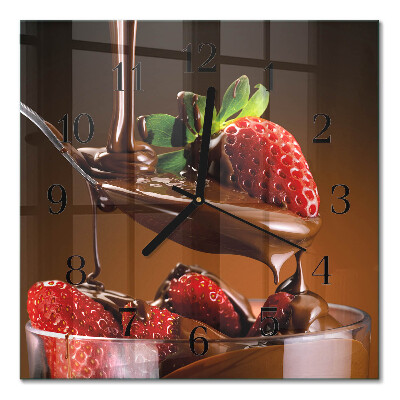 Pendule carrée en verre Fraises enrobées de chocolat