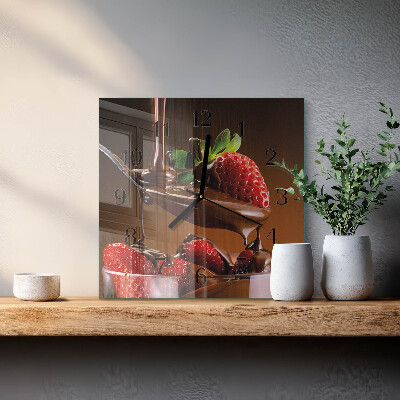 Pendule carrée en verre Fraises enrobées de chocolat