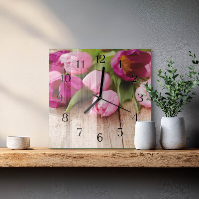 Pendule carrée en verre Tulipes