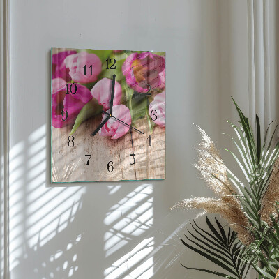 Pendule carrée en verre Tulipes