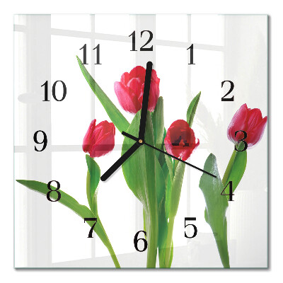 Pendule carrée en verre Tulipes