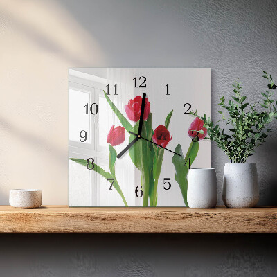 Pendule carrée en verre Tulipes