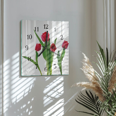 Pendule carrée en verre Tulipes