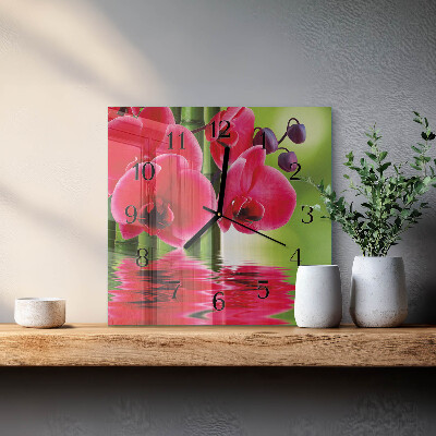 Pendule carrée en verre Orchidée