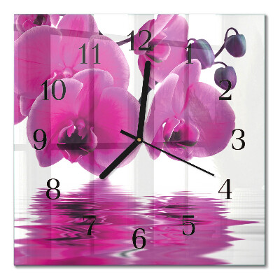Pendule carrée en verre Orchidée