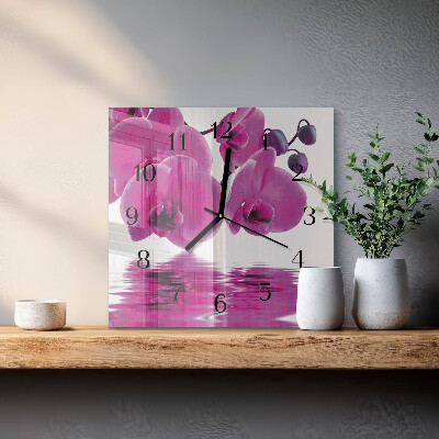 Pendule carrée en verre Orchidée