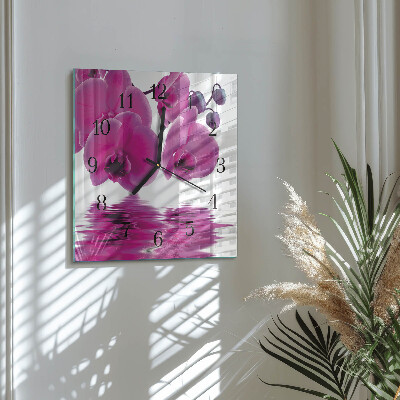 Pendule carrée en verre Orchidée