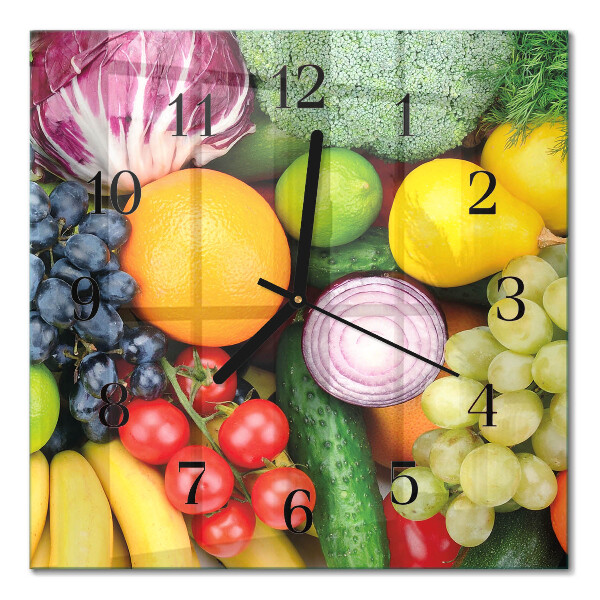 Pendule carrée en verre Fruits et légumes