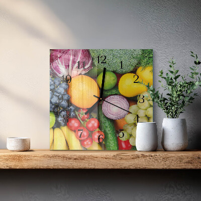 Pendule carrée en verre Fruits et légumes