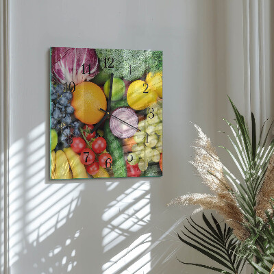 Pendule carrée en verre Fruits et légumes