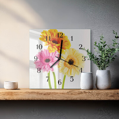 Pendule carrée en verre Fleurs