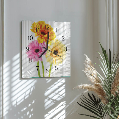 Pendule carrée en verre Fleurs
