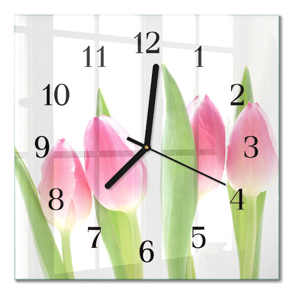 Pendule carrée en verre Tulipes