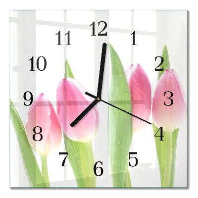 Pendule carrée en verre Tulipes