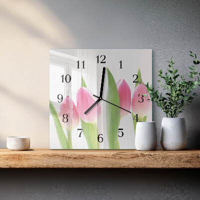 Pendule carrée en verre Tulipes