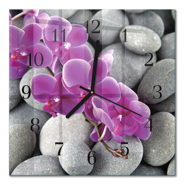 Horloge murale carrée Pierres et orchidées