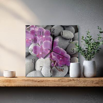 Horloge murale carrée Pierres et orchidées