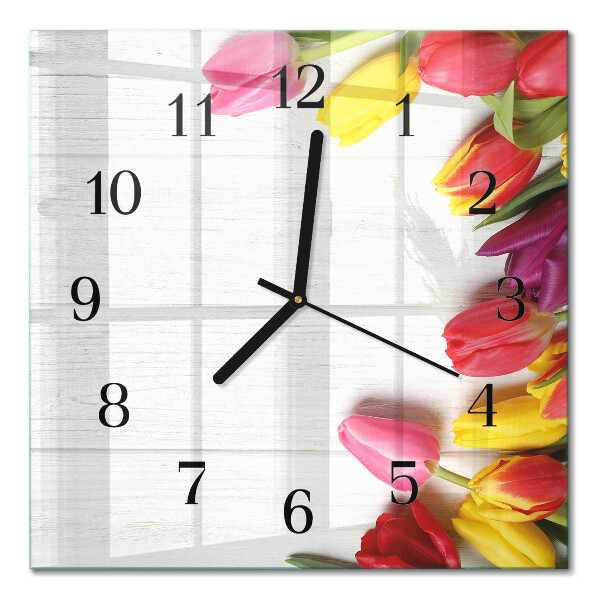 Pendule carrée en verre Tulipes