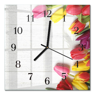 Pendule carrée en verre Tulipes
