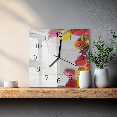 Pendule carrée en verre Tulipes