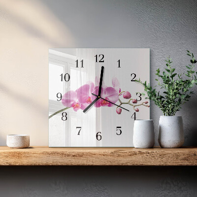 Pendule carrée en verre Orchidée