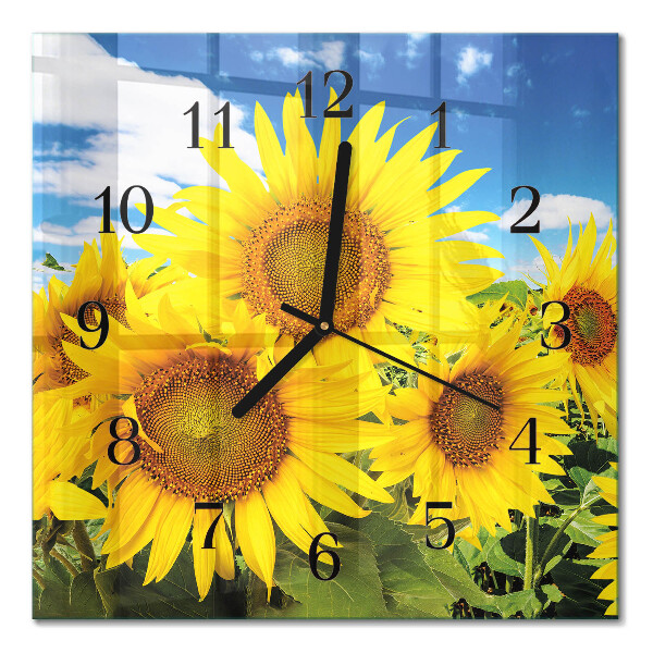 Pendule carrée en verre Tournesols