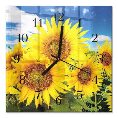 Pendule carrée en verre Tournesols
