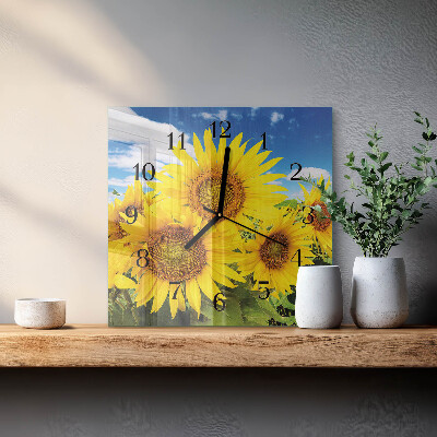 Pendule carrée en verre Tournesols