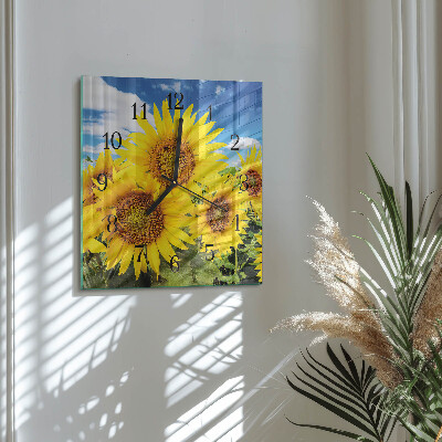 Pendule carrée en verre Tournesols