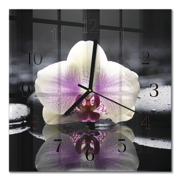 Pendule carrée en verre Orchidée