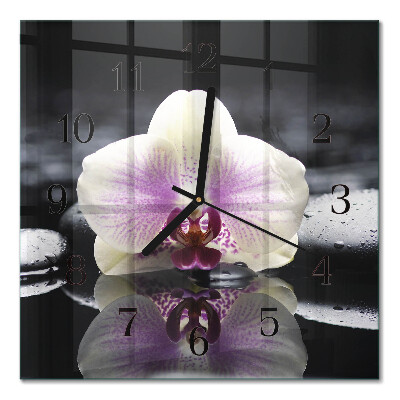 Pendule carrée en verre Orchidée