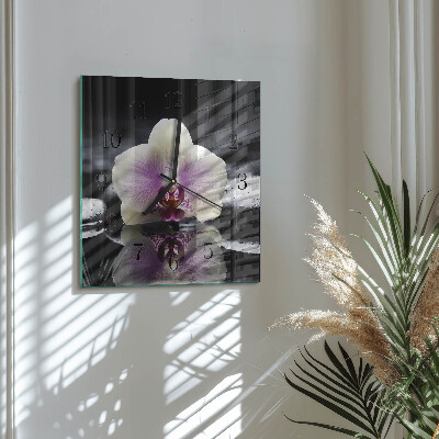 Pendule carrée en verre Orchidée
