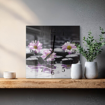 Pendule carrée en verre Fleurs